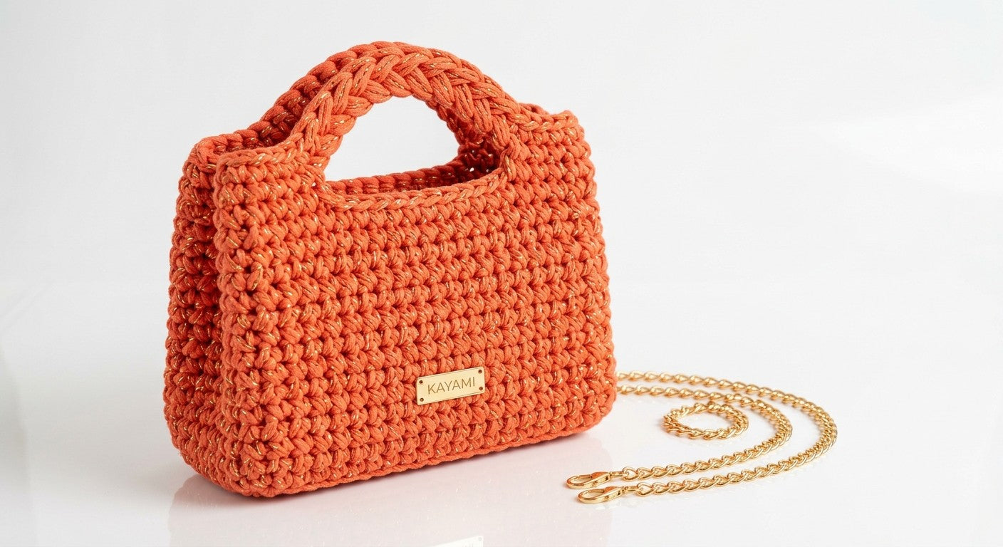 Sunset — sac crocheté main, orange corail