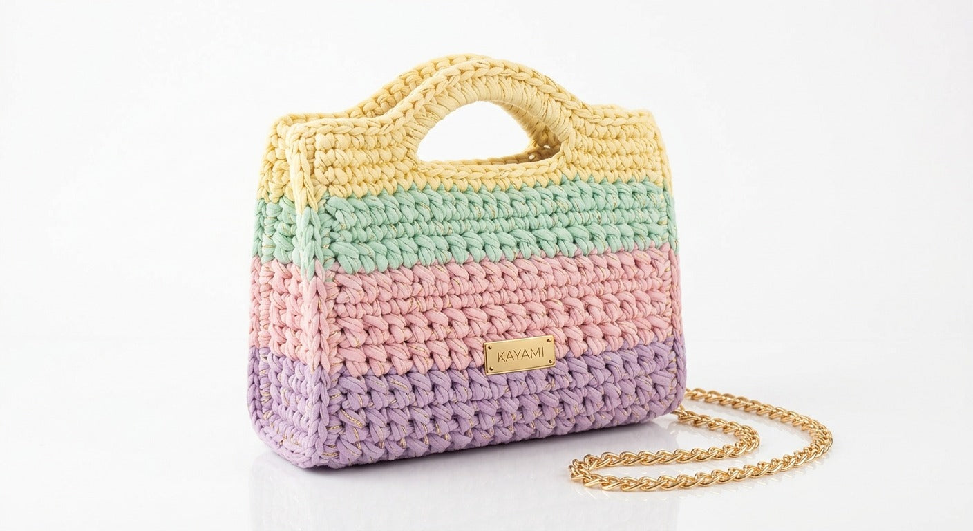 Prisme — sac crocheté main, pastel multicolore